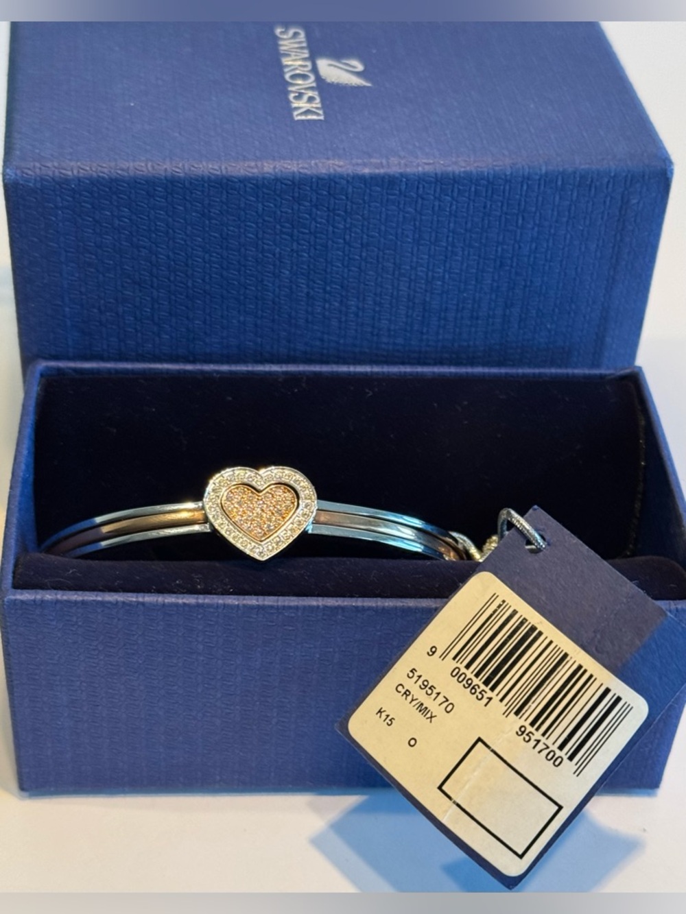 Swarovski Crystal Cupid 3-in-1 Rhodium&Rose Gold Plated Bangle NWT Sz Med